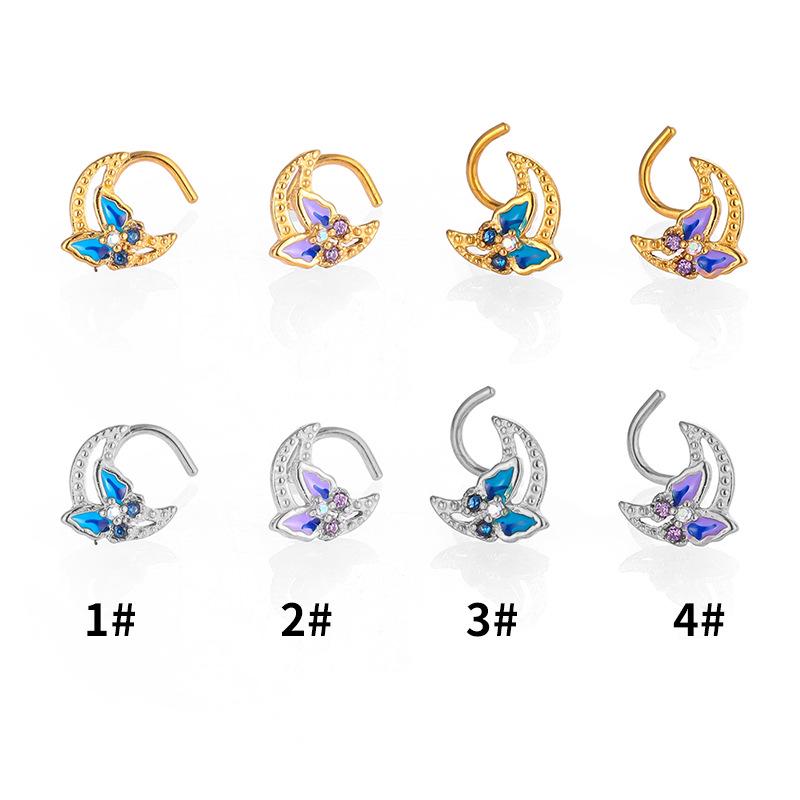 Moon Butterfly Enamel 316L Stainless Steel Nose Stud & Earring Piercing Jewelry