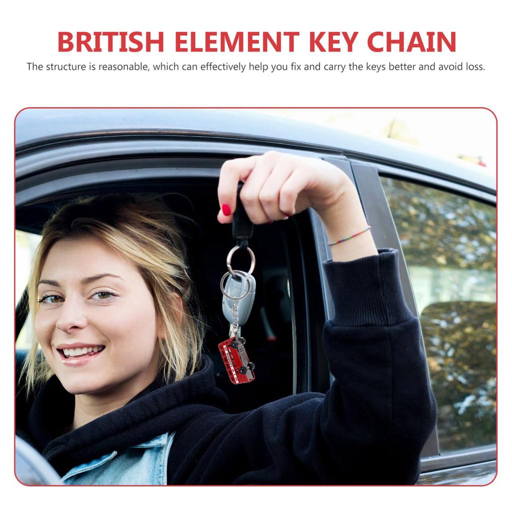 HOLIDYOYO Set of 4 Bus Model Keychains, Alloy London Telephone Booth and Double-Decker Bus Bag Charms, Unisex Keychain Pendants, 4.17" x 0.91" x 0.51"