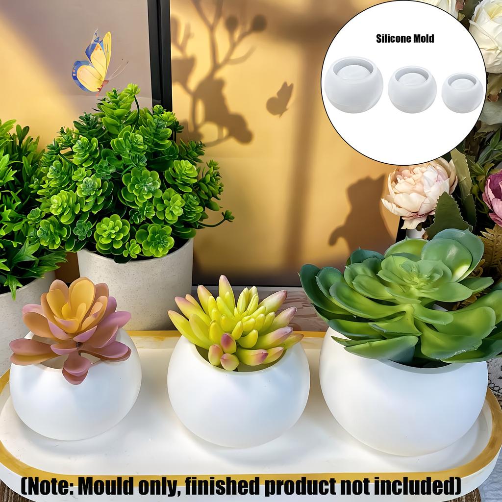 3pcs Round Flower Pot Silicone Mold DIY Succulent Plant Vase Round Candle Cup Mold Crafting Materials Plaster Cement Resin Mold