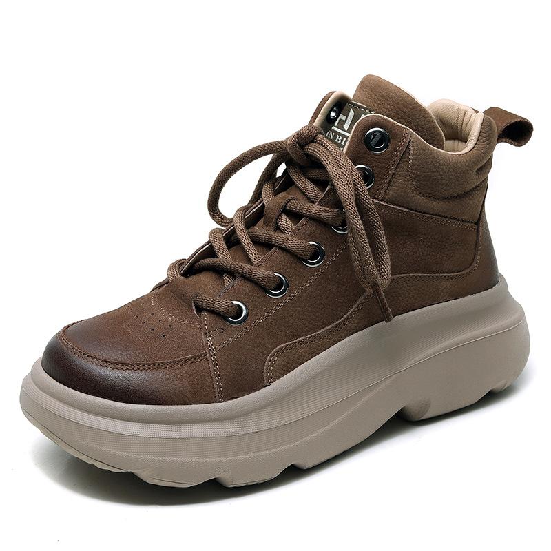 Fashion GKTINOO Genuine Leather High Top Shoes Women Platform Boots Non-slip Cow Leather Ladies Winter Ankle Botas Warm Sneakers