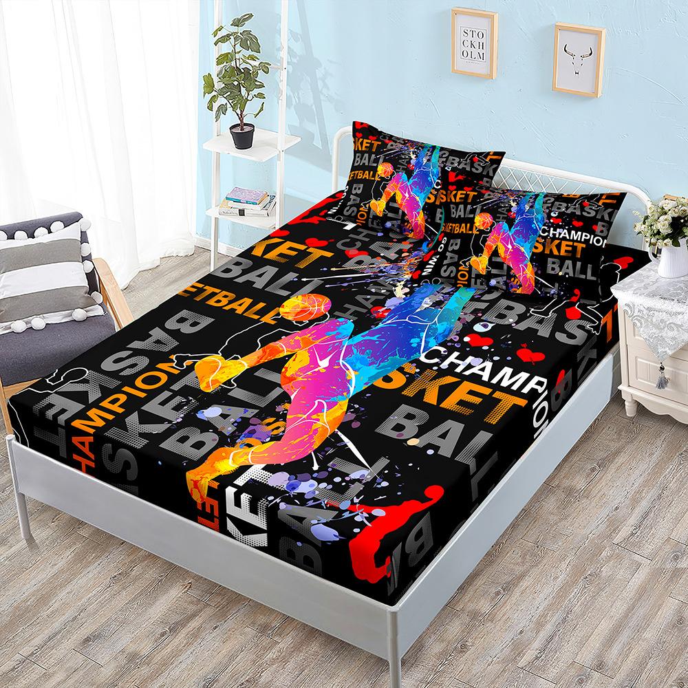 Basketball Boys Fitted Sheet Set Twin Full King Bed Fitted Sheets for Kids Teens Football Bed Set with Pillowcase Bedroom Decor