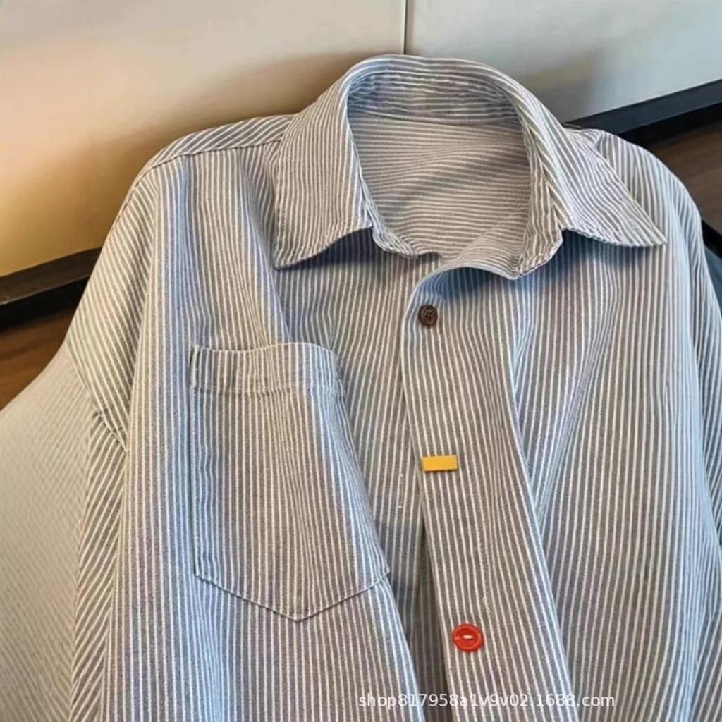 Retro Blue Striped Women's Long Sleeve Top - Spring 2025 Collection