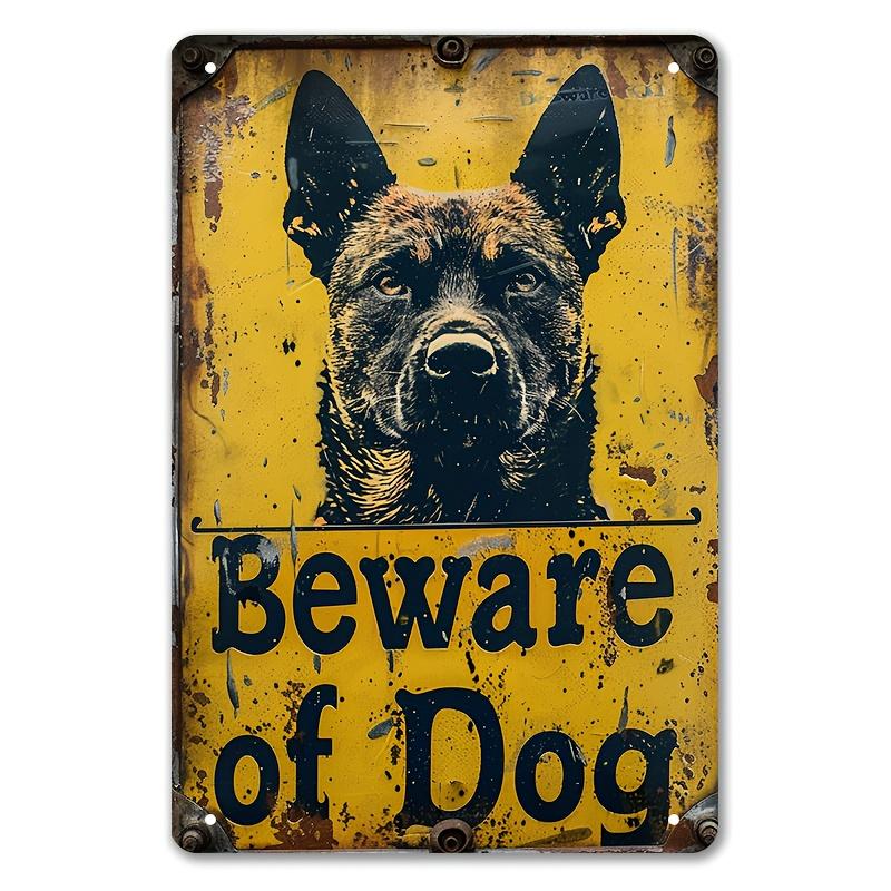 Vintage German Shepherd Iron Metal Sign - "Beware of Dog" Warning, Durable Tin Plate for Home & Outdoor Use, Rustic Distressed