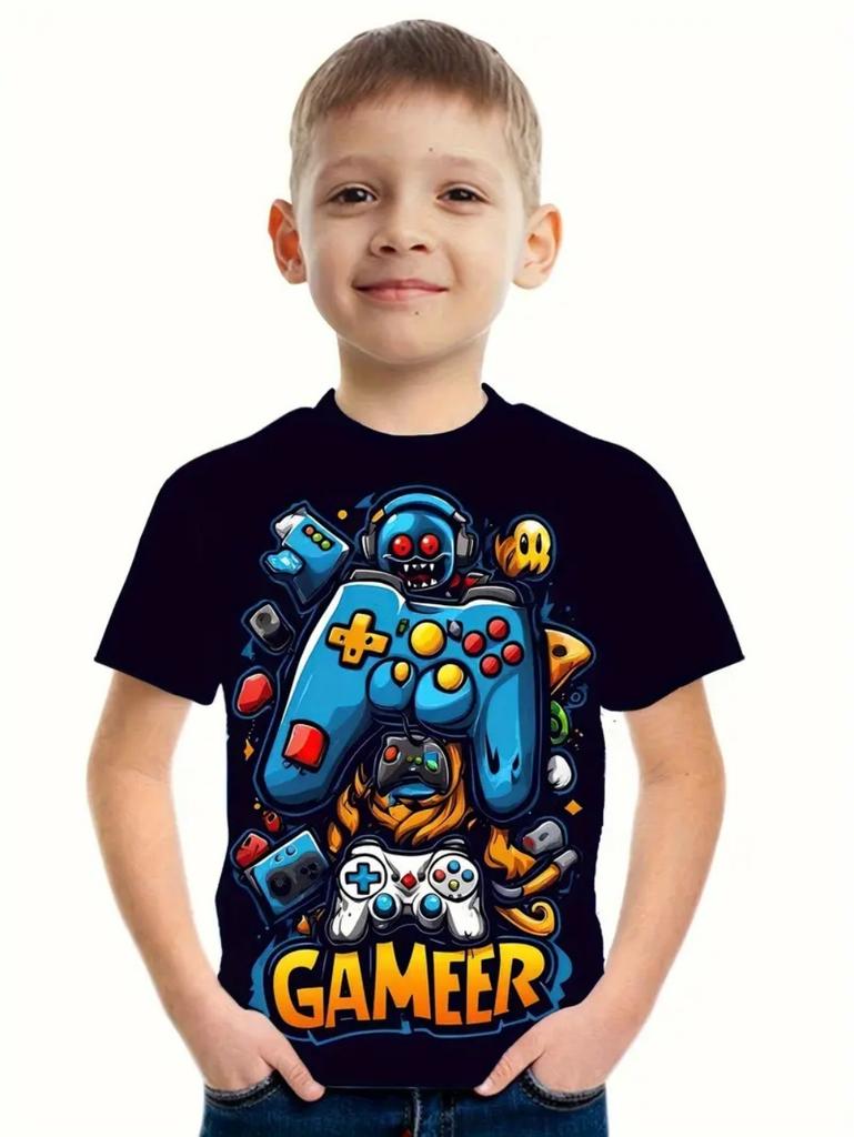 T-Shirts for Boys Short Sleeve 3D Gamepad Print Kids Summer Clothes Casual Fashion O-Neck Boys Tshirt Tops Children's Clothing