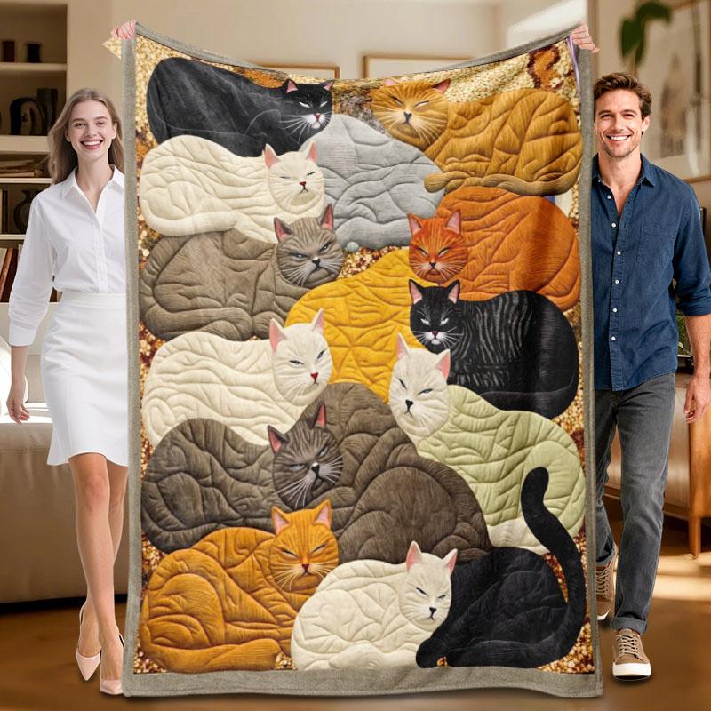 1 piece cat-themed flannel blanket, soft and cozy, suitable for sofa, bed, office, all-season use, featuring warm colors.