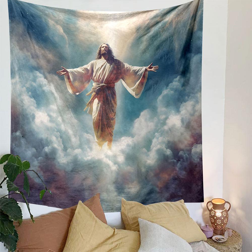 "Ascension of Jesus Among the Clouds" Patterned Tapestry Decorative Wall Hanging, Home Bedroom Living Room Decor