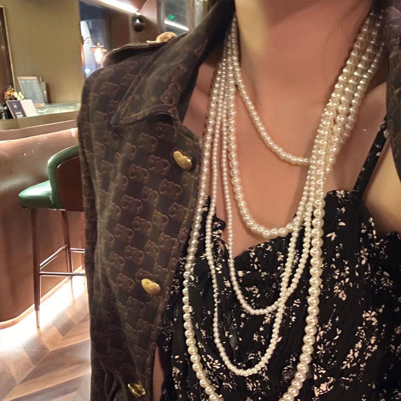 French Retro Glass Pearl Multi-Layer Necklace - Elegant, Simple Clavicle Jewelry
