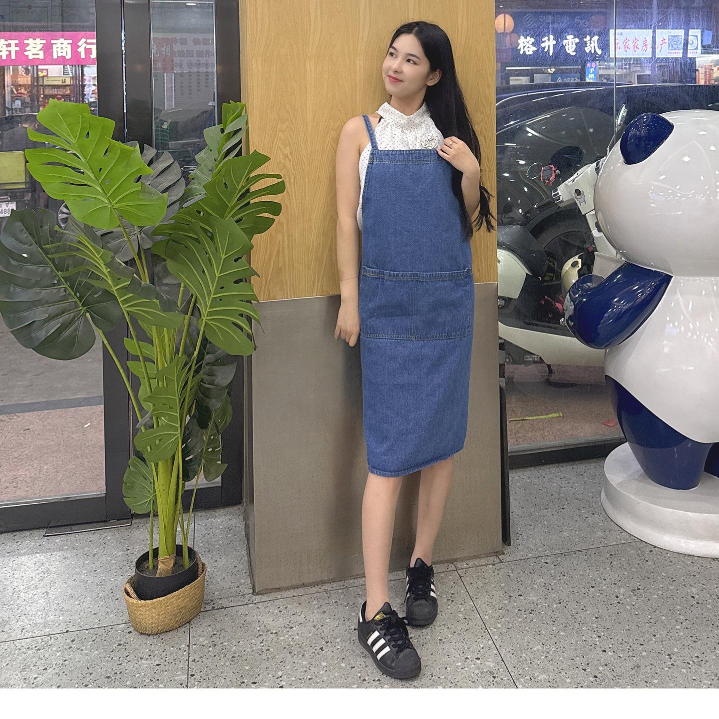 Fashion Adult Men s and Women s Apron Waist Sleeveless Oil-proof Dust-proof Washed Denim Work Apron