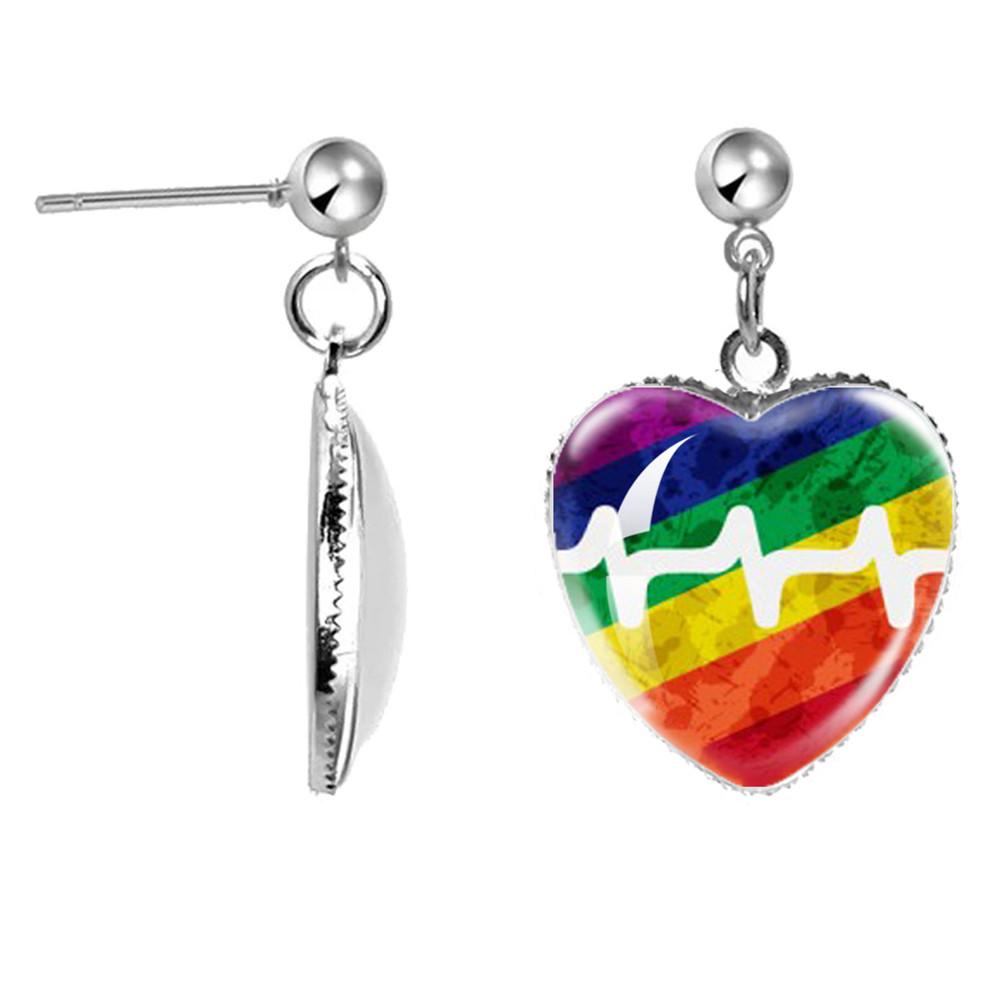 LGBT Kunst Homo Lesbische Trots Regenboog Hartvormige Glazen Cabochon Druppel Oorbellen Bedel Sieraden Voor Homoseksualiteit Meisjes Cadeau