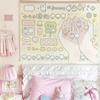 Kawaii Cartoon Stickers Tapestry Wall Hanging Pastel Pink Yellow Cute Characters Aesthetic Wall Art Bedroom Dorm Decor