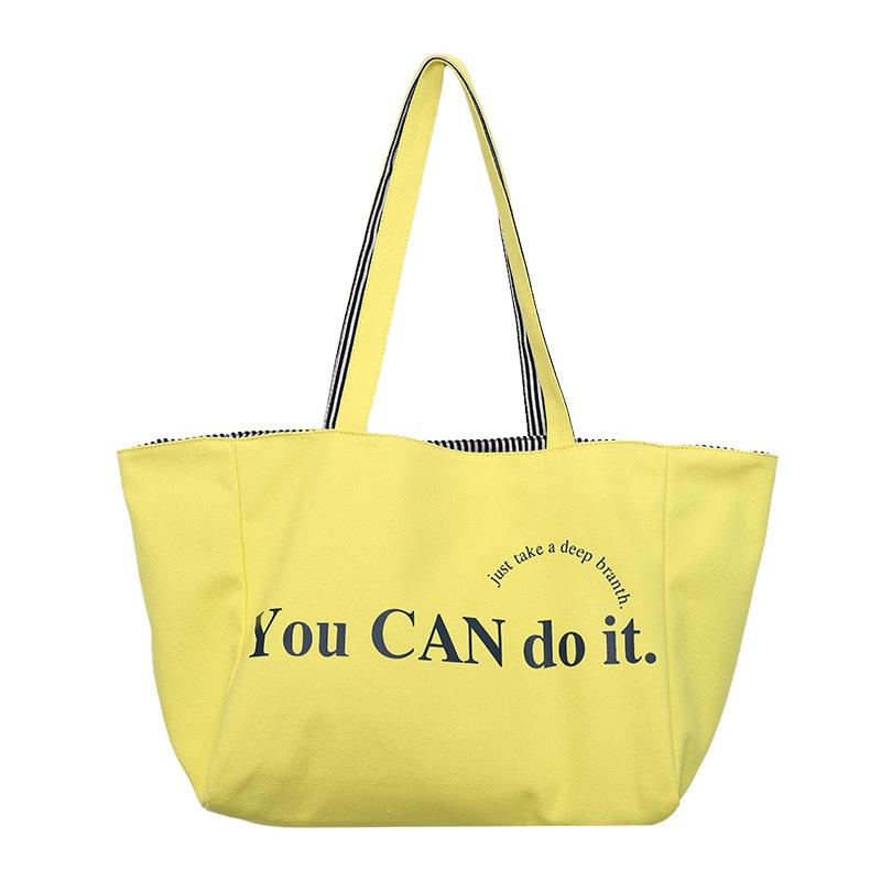 Spring and Summer New Large-capacity Striped Canvas Bag Double-sided Tote Bag Versatile Shoulder Bag