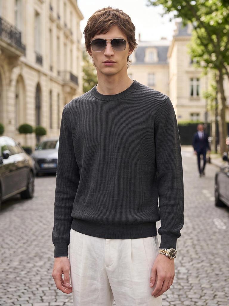 Willow Bark Texture Men's Long Sleeve Knit Sweater - 11990 B*C Edition