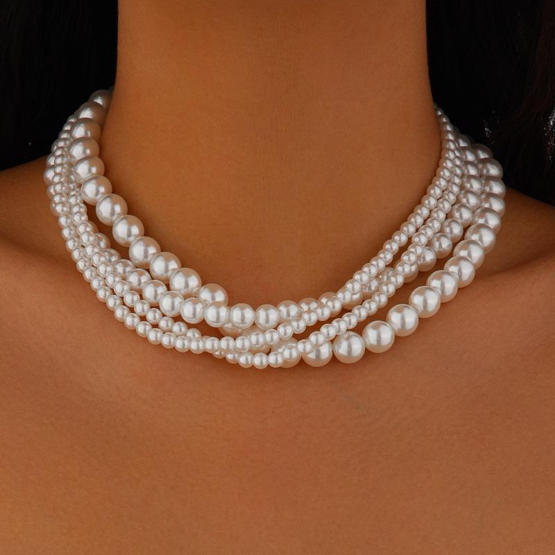 Módní dámský perlový náhrdelník Vintage vícevrstvý náhrdelník z imitace perel Korálkový šněrovací dlouhý stuhový mašličkový choker Náhrdelníky Šperky na klíční kost