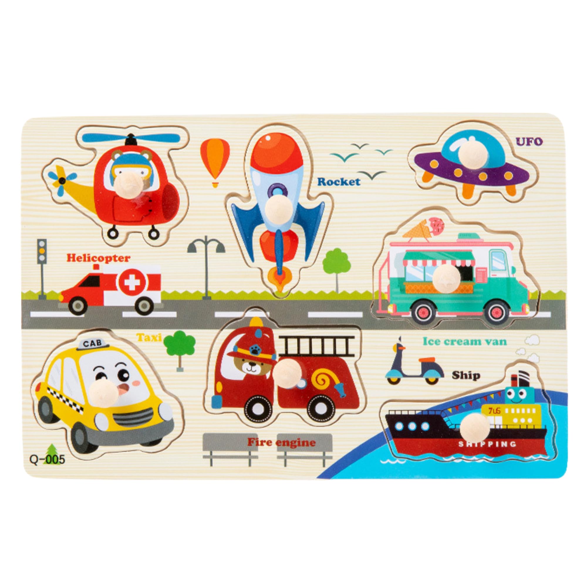 

NASSIA Wooden Puzzle Toy for Kids, Wooden Gift for Boys and Girls (Transportation)