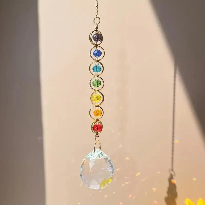 1pc Colorful Crystal Sun Catcher Rainbow Maker Prism with Hanging Chain for Thanksgiving Home Decoration