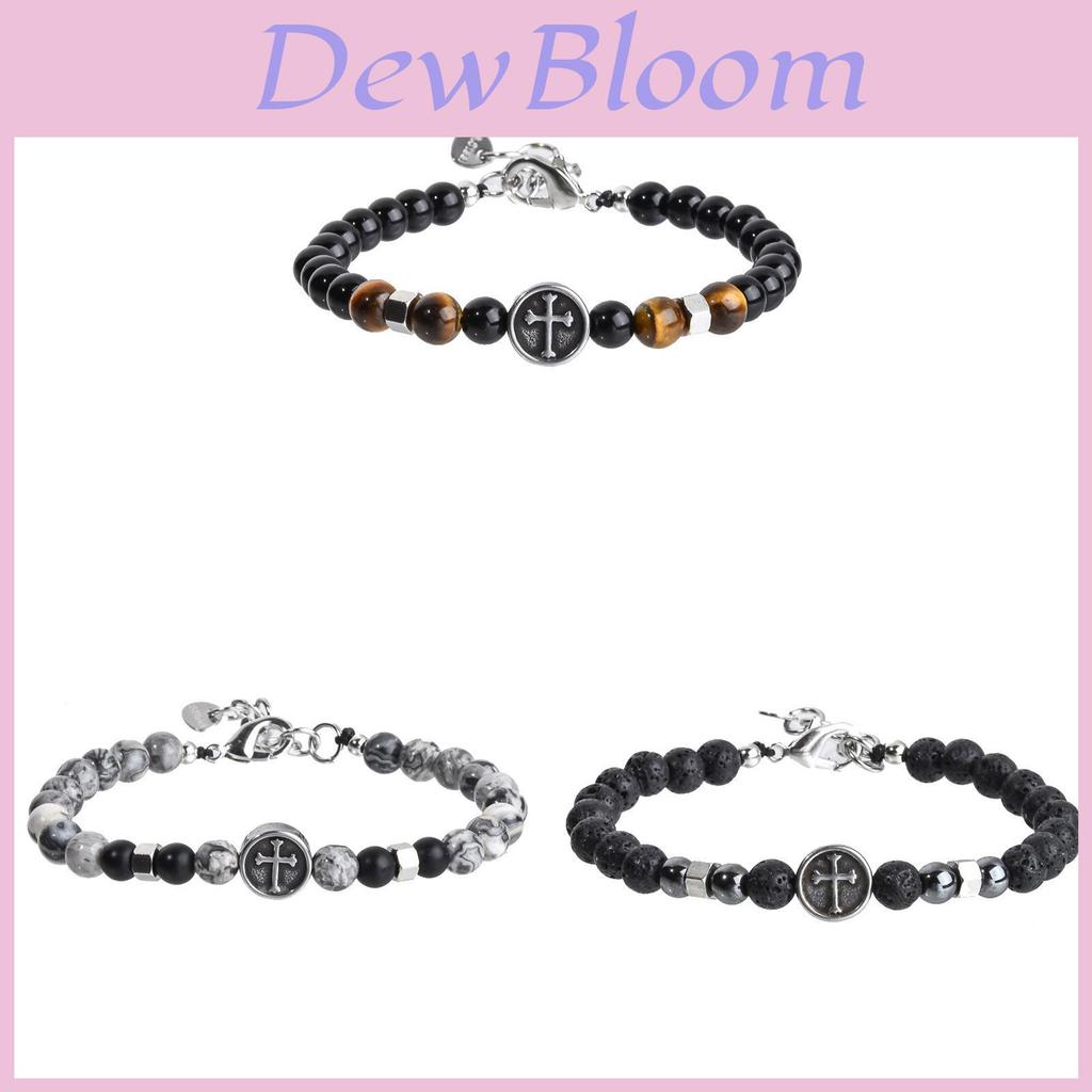 Stainless Steel Cross Mens Bracelet With Geometric Design And Volcanic Stones For Travel Gift