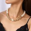 Exaggerated Imitation Pearl Beads Necklace for Women CCB Big Heart Pendant Choker Necklace Jewelry Gift