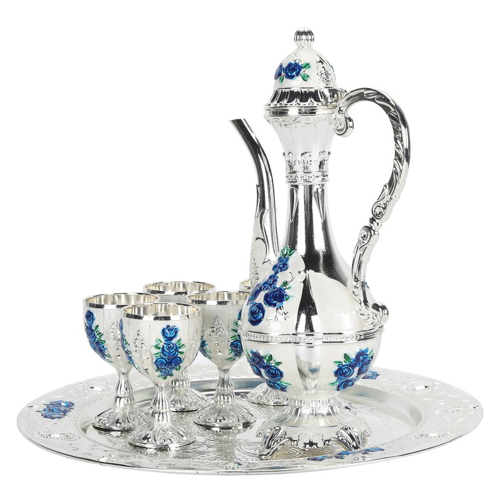 Alloy Wine Glass Pot Set Rustproof Exquisite Decorative Retro Metal Wine Glasses Pot Set for Home