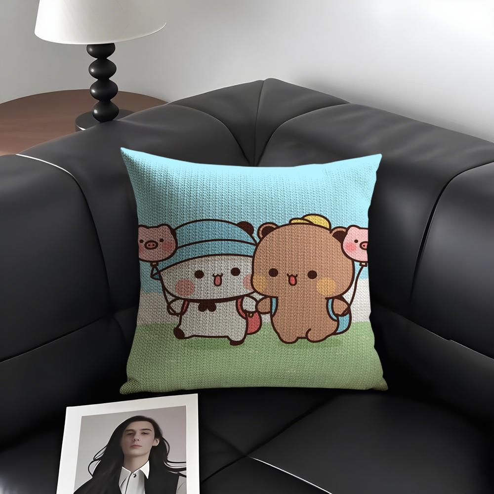 BBubu DubuU Cartoon Cushion Cover Natural Linen Organic Fabric DoubleSided Printing Sofa Home Decor Gift Pillow Case