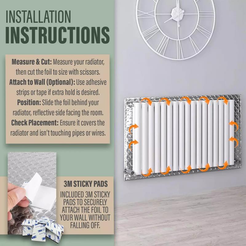 Odrazka tepla radiátoru Zadní fólie Odrazivá teplo 5M Fólie pro úsporu tepelné energie Podložka Nástěnná tepelná izolace Hliníková fólie