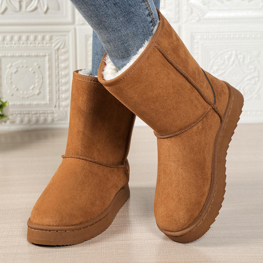 Mid Calf Snow Boots Women Waterproof Warm Platform Boots Large Size Winter Slip On Flat Casual Woman Booties