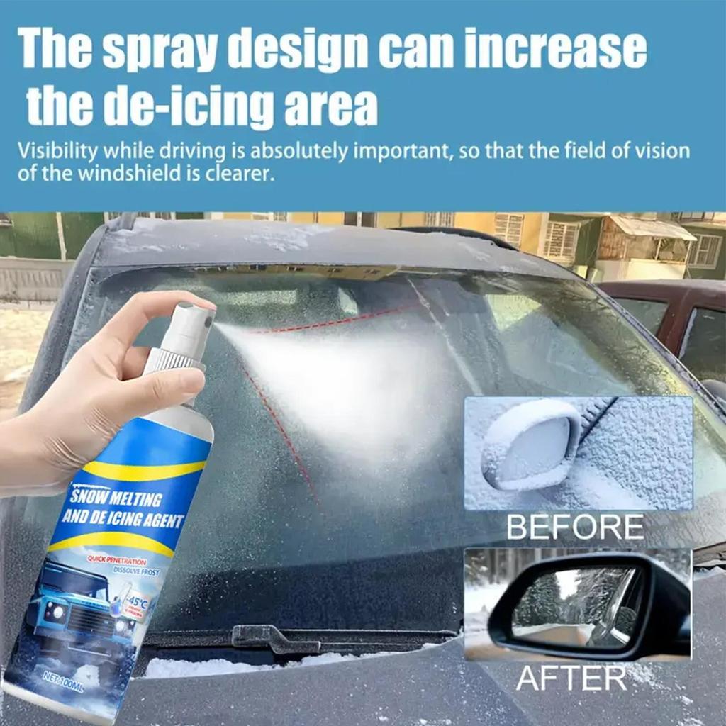 Car Deicer 100ml Anti-Freeze Snow Melting Agent Windshield Deicing Spray With Scraper And Towel For Automotive Trucks SUVs