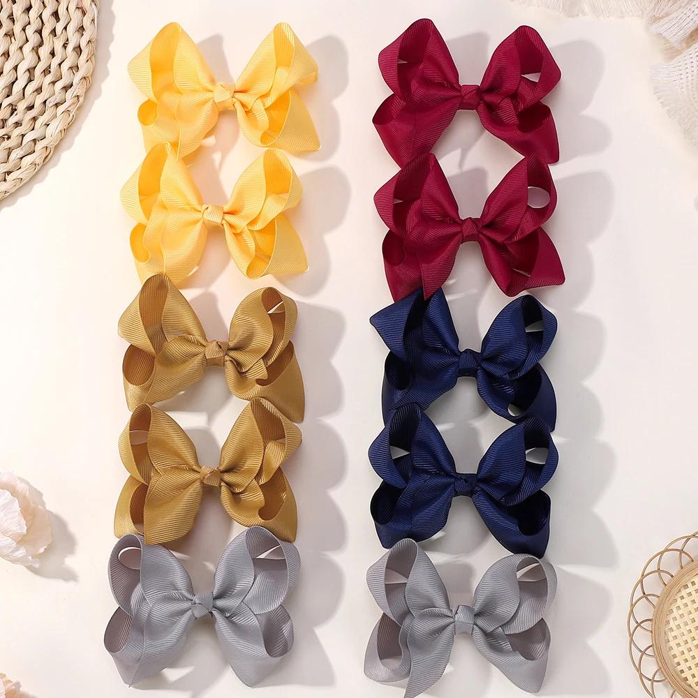

10Pcs/lot 4inch Solid Color Ribbon Bows Hair Clip Set Cheer Bowknot Sweet Hairgripes for Children New Color Clips