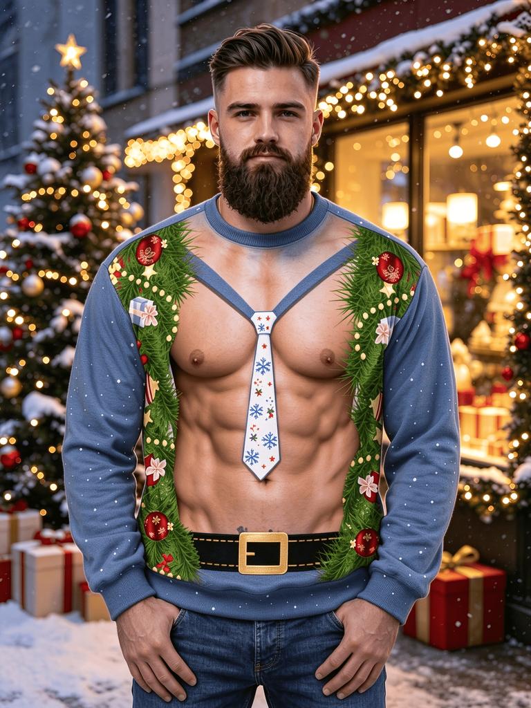Christmas Men's Crew Neck Sweatshirt, Loose Crew Neck Casual, Fashionable Men's Casual Crew Neck Sweatshirt