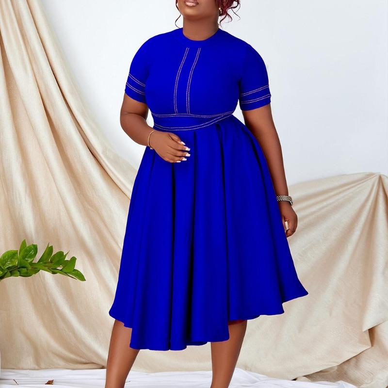African Large-size Women's Clothing  Summer New Models, Elegant Temperament, Large Skirt, Word Skirt, Short-sleeved Dress.