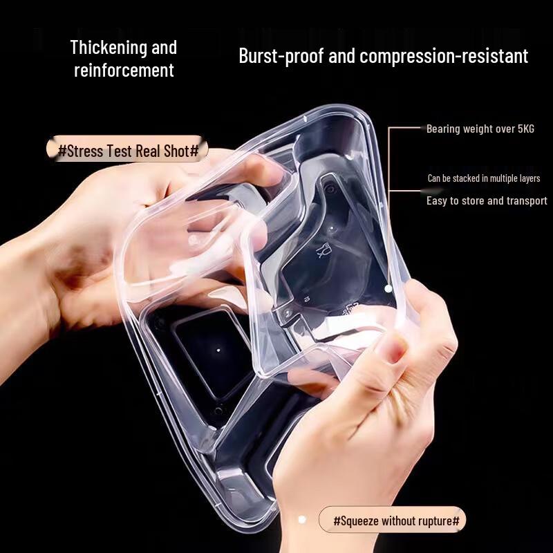 Juxin Square 4-Compartment Plastic Takeaway Lunch Boxes with Lids, 1000ml