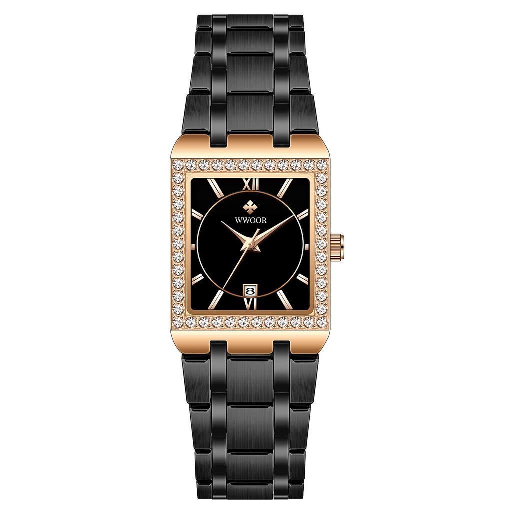 Wwoor Grip Love With Diamond Waterproof Square Steel Belt Quartz Women'S Watch Leisurely Fashion Women'S Watch 8858