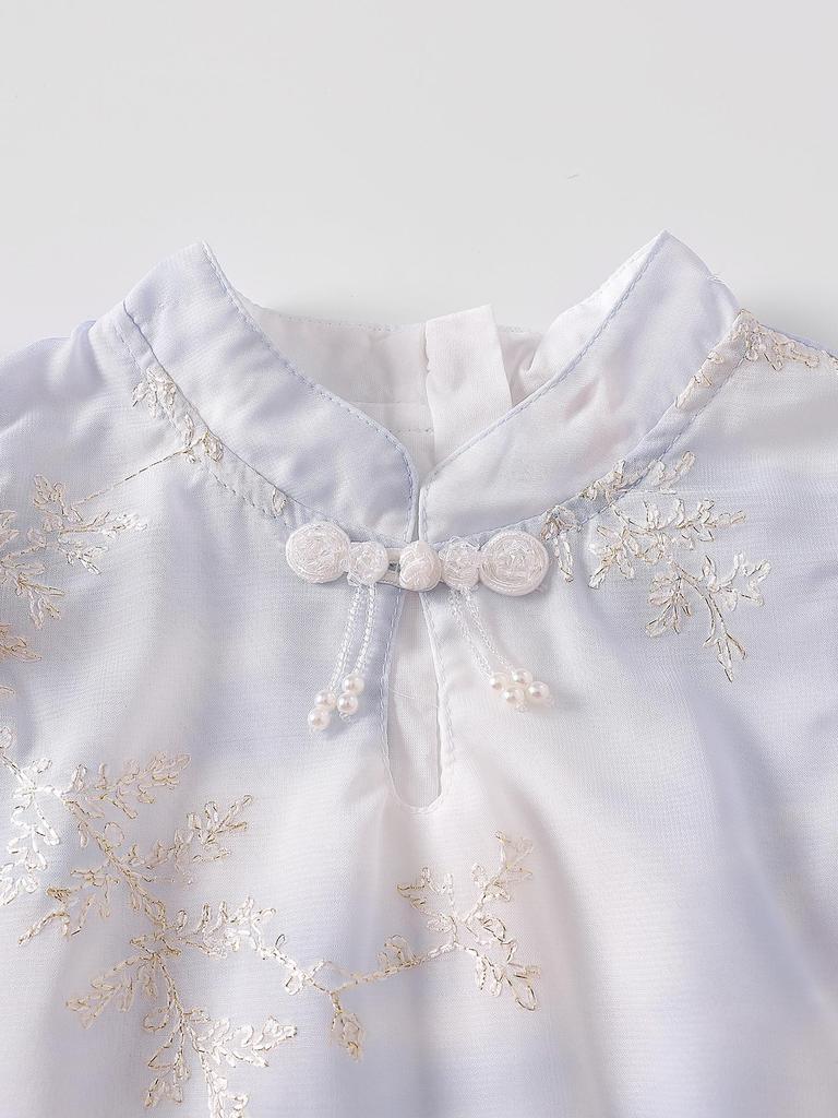 Girls' Summer Two-Piece Hanfu Qipao Set – New Chinese Style Chiffon Tang Suit Costume