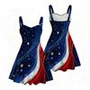 Women Plus Size Off Shoulder Strappy Dress Red Blue White Tie Dye Printed Sleeveless Fitted Waist Flared Hem