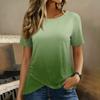Women's Short Sleeve Crew Neck Gradient Print T Shirt Button Detail Casual Lightweight Top for Everyday Wear
