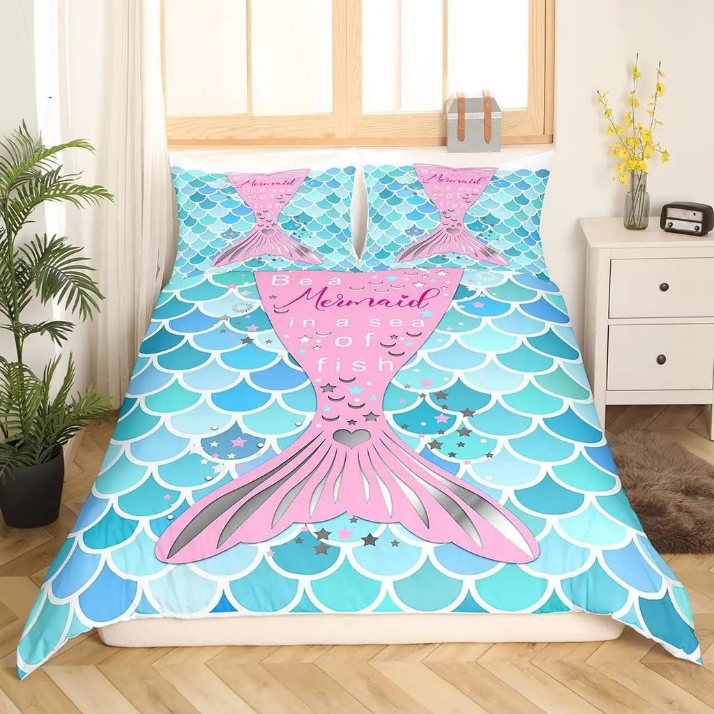 Comforter Fish Scales King Queen Full Twin Size Polyester Comforter For Kids Girls Women Bedding Set With