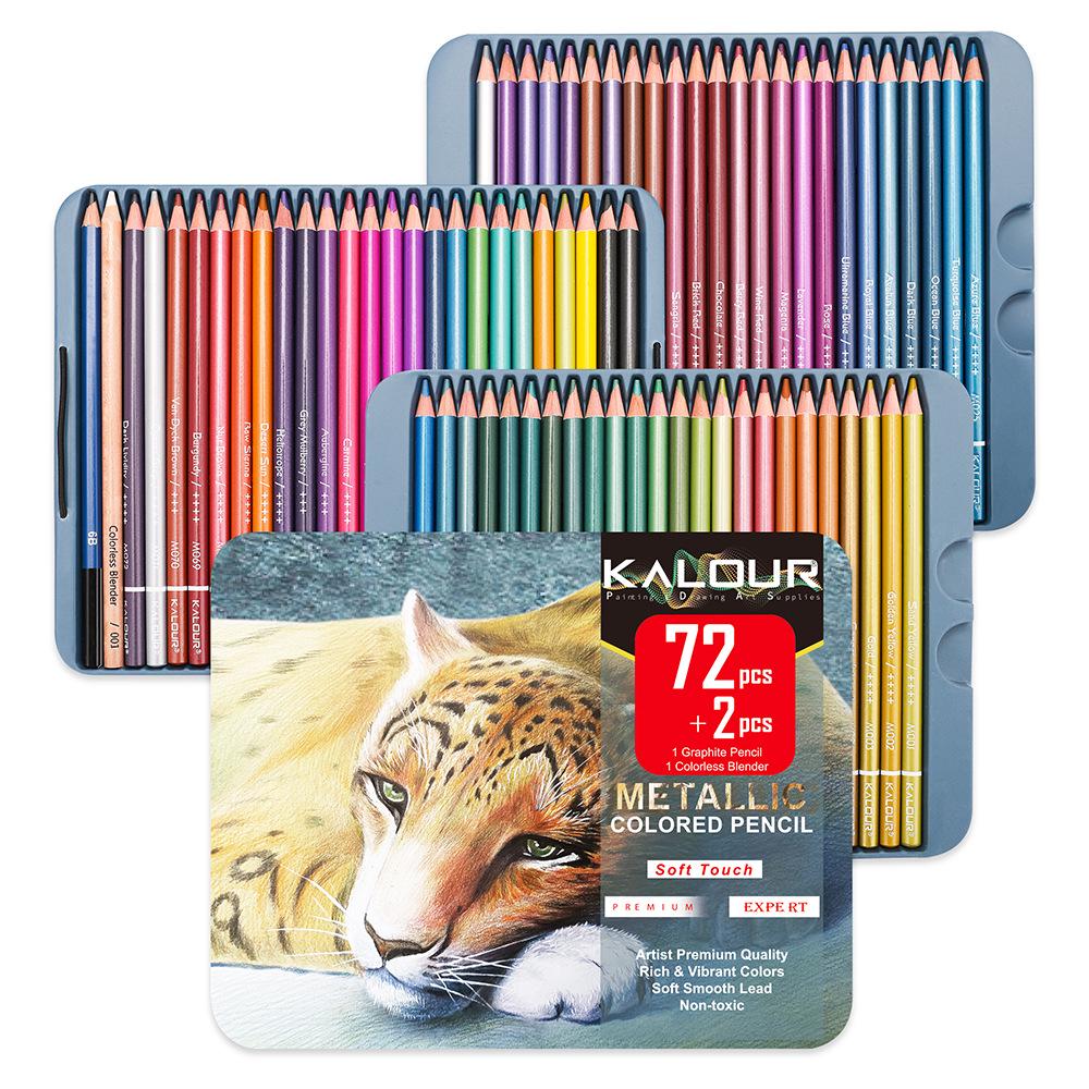 KALOUR 72 Metallic Oil-Based Colored Pencils Set - Premium Art Drawing Tools HB