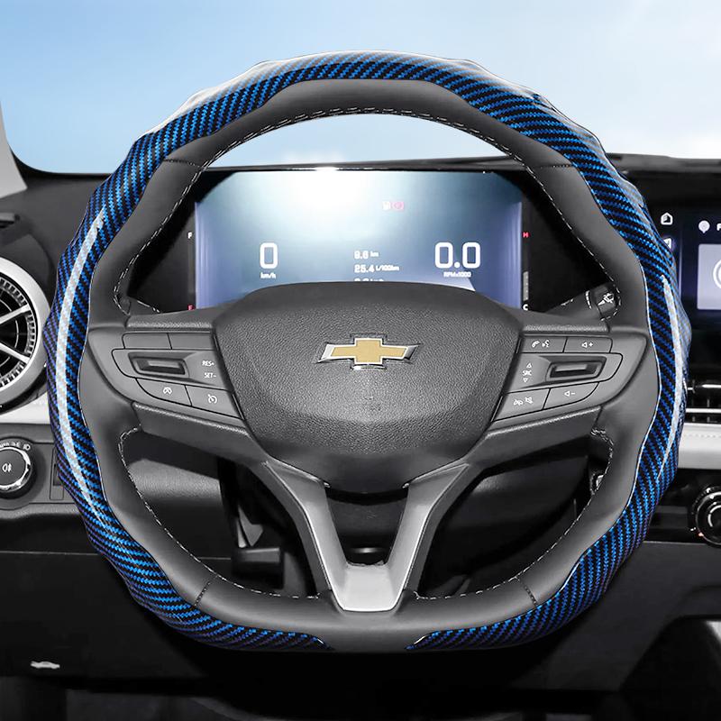 Suitable for Chevrolet Carbon Fiber Texture Steering Wheel Cover Snap-On Wave-Shaped Sport Design Silverado Malibu Equinox Traverse Camaro Corvette Sp