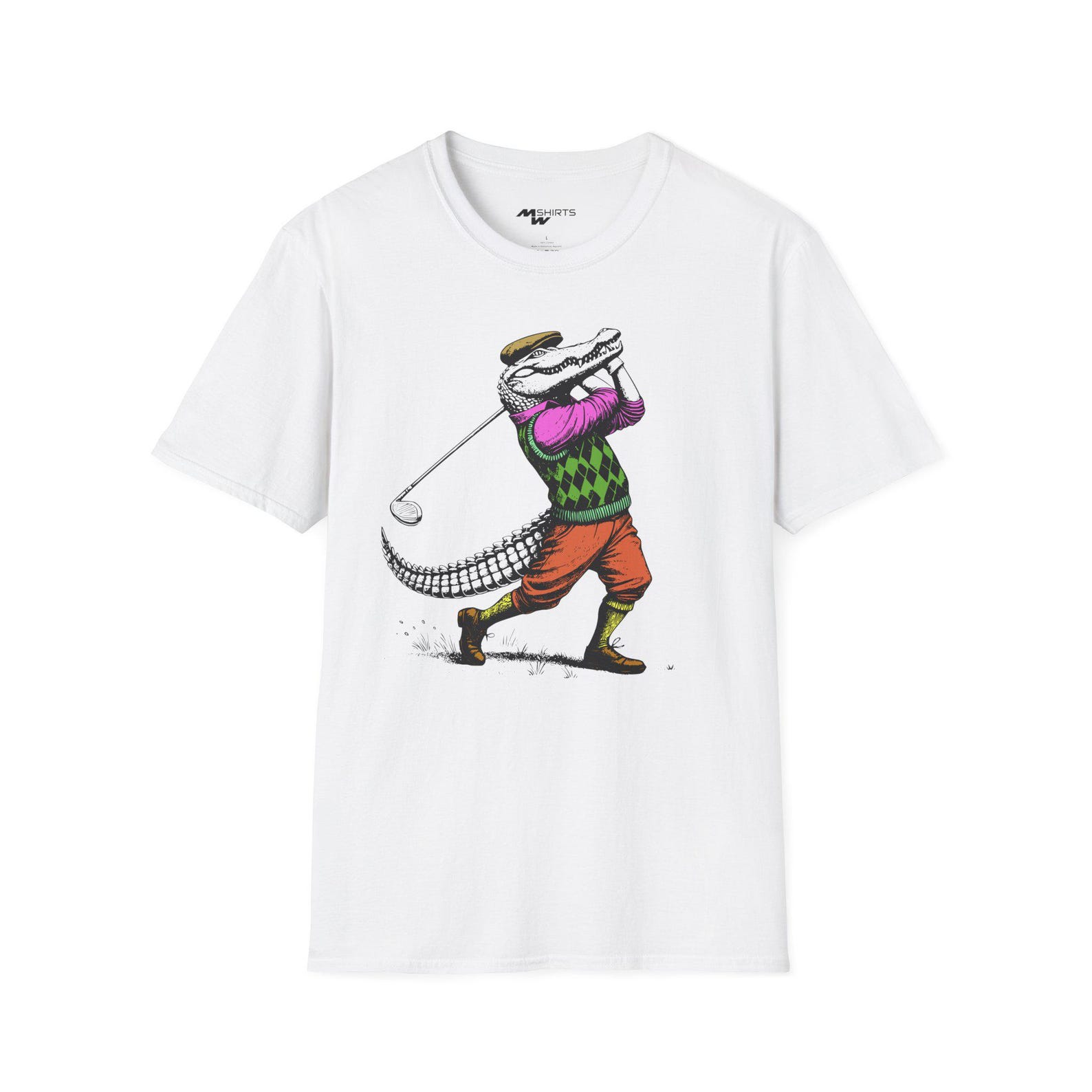 Golfing Crocodile T-Shirt: Engraving-Style Golf Lover Gift 4XL