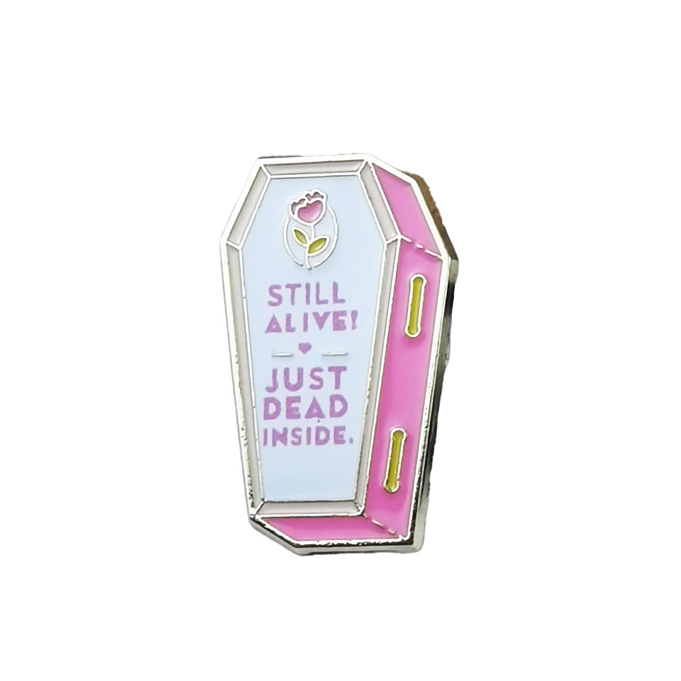 Customized Tombstone-Shaped English Letter Brooch - Rainbow Cactus Design, Creative Metal Badge
