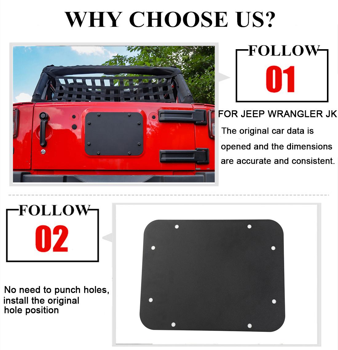Spare Tire Carrier Delete Filler Plate Cover for Jeep Wrangler JK 2007-2017 Tailgate Plug Rubber Metal Car Exterior Accessories nero