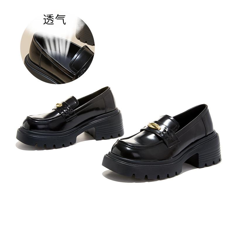 

Foam sole first layer sheepskin sole loafers spring new versatile British style single shoes college style women s shoes 35 чёрный