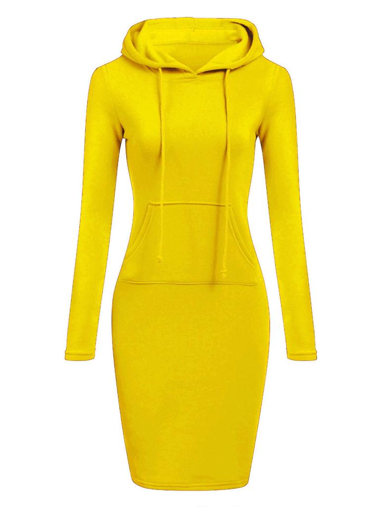 2026 Autumn/Winter European American Women's Solid Color Hooded Long Sleeve Dress