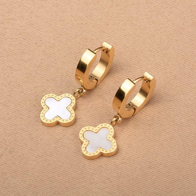 Clover Stud Earrings for Women - Korean Style, Titanium Steel, Versatile, Simple Luxury, Gold Edged