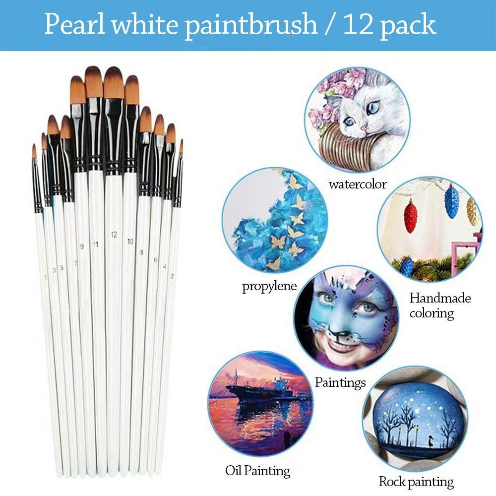 12Pcs Round Filbert Paint Brushes Set Artist Brush for Acrylic Oil Watercolor Gouache Artist Synthetic Nylon