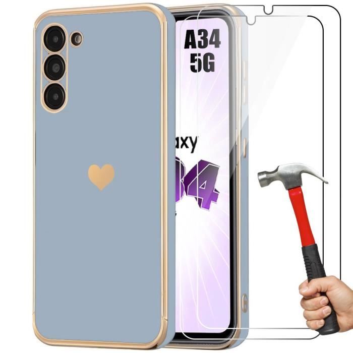 Coque Antichoc - Booling - pour Samsung Galaxy A34 5G - Antichoc - Silicone Liquide - Motif Cœur Doré