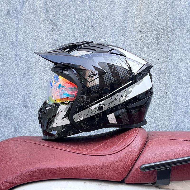 Street Fighter Motorcycle Helmet Men's and Women's Full Helmet Four Seasons Locomotive Retro Detachable Combination Helmet