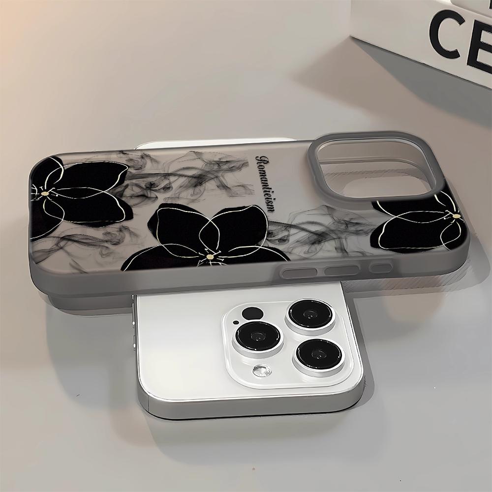 Black Flowers Phone Case For Iphone 17 17air 16 15 14 13 12 11 8 7 Pro Max Mobile Protective Case Soft Funda Cover