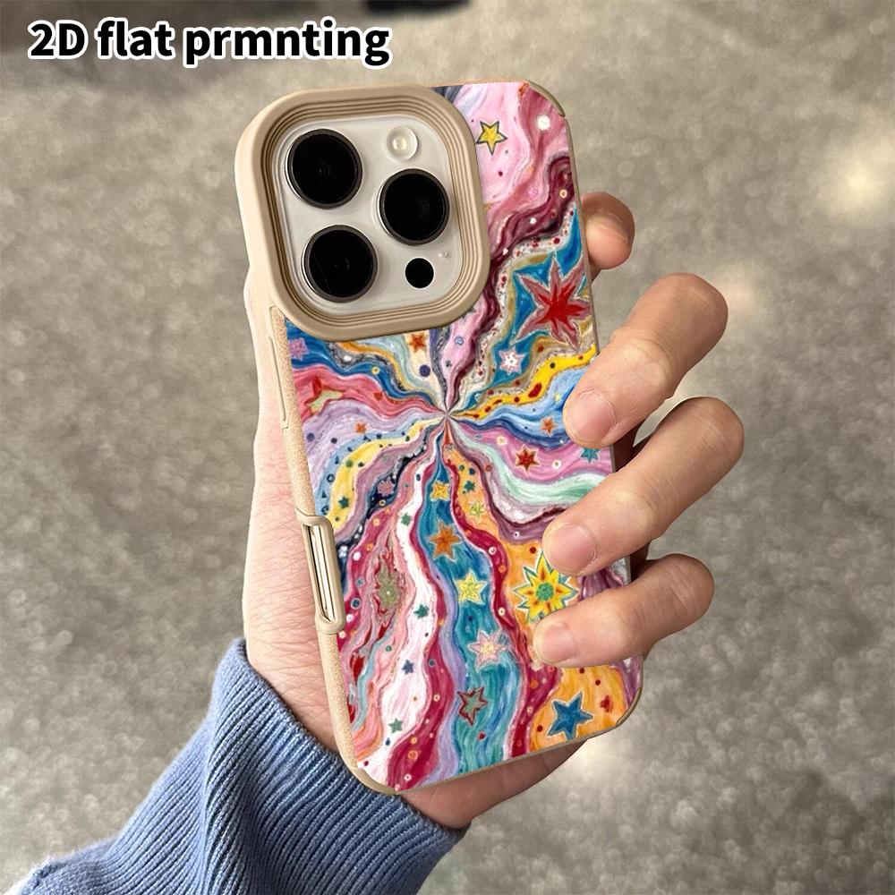Phone Case: 2D flat lambskin suitable for iPhone 18 17 16 15 14 13 Pro protective case, rainbow star burst, Christmas and Halloween gifts
