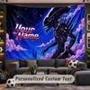 Alien Xenomorph Personalized Tapestry Support Custom Name, Wall Art Home Decoration