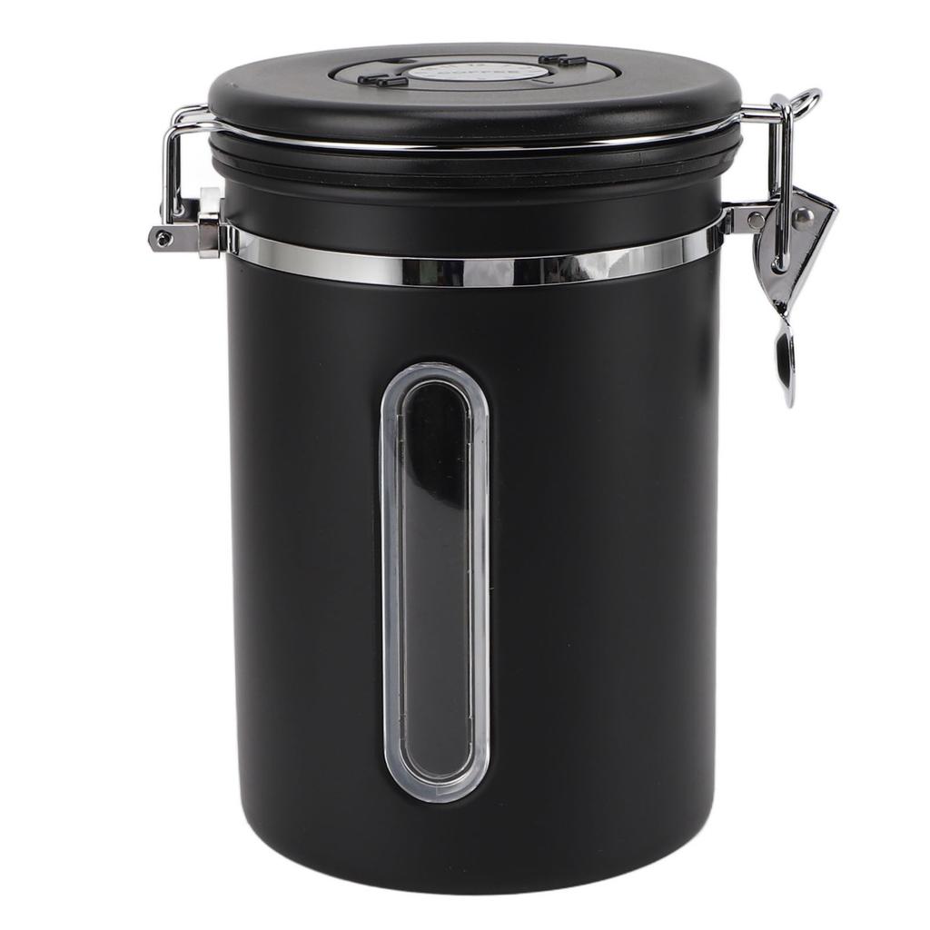 Coffee Canister 1800ml 304 Stainless Steel Window Design One Way Vent with Spoon Airtight Coffee Container for Coffee